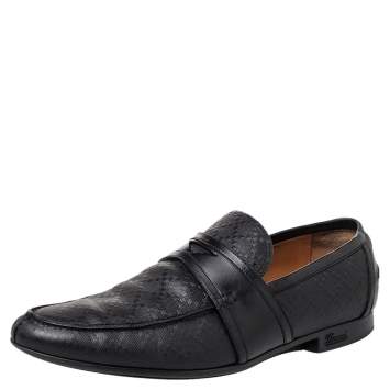 Pre Owned Gucci Black Leather Slip on Loafers Size 41.5