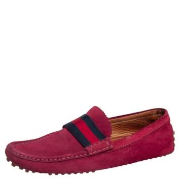 Pre Owned Gucci Burgundy Suede Web Trim Loafers Size 43.5