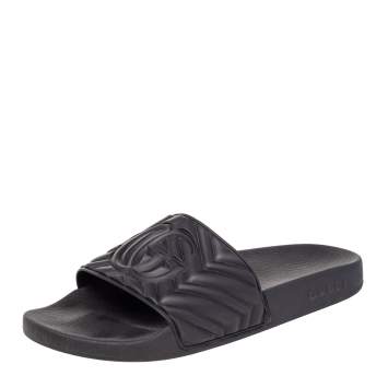Pre Owned Gucci Black Rubber Slide Sandals Size 43