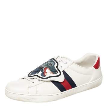 Pre Owned Gucci White Leather Ace Removable Patch Low Top Sneakers Size 45