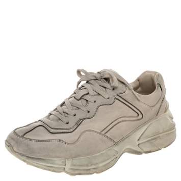 Pre Owned Gucci Ivory White Distressed Leather Rhyton Low Top Sneakers Size 42.5