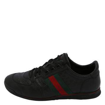 Pre Owned Gucci Black Leather Web Accent Sneakers Size UK 7 / EU 40