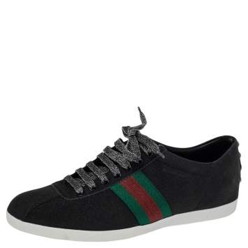 Pre Owned Gucci Black Glitter Bambi Web Detail Low Top Sneakers Size 42