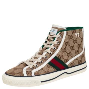 Pre Owned Gucci Beige GG Canvas Tennis 1977 High Top Sneakers Size 38