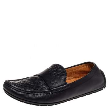 Pre Owned Gucci Black Microguccissima Leather Slip On Loafers Size 37.5