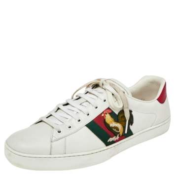 Pre Owned Gucci White Leather Rooster Web Detail Ace Sneakers Size 45