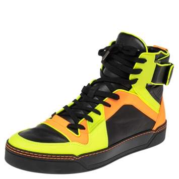 Pre Owned Gucci Neon Multicolor Leather Basketball High Top Sneakers Size 44.5