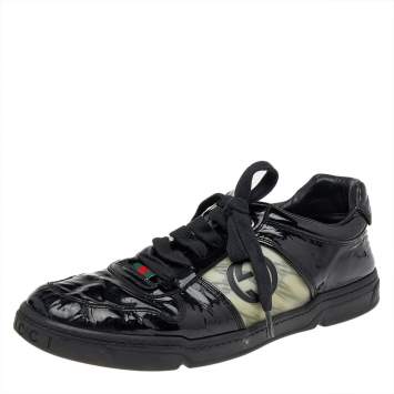 Pre Owned Gucci Black Patent Leather GG Low Top Sneakers Size 43.5