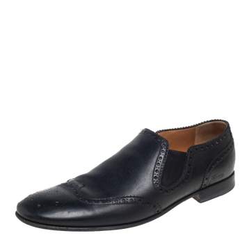 Pre Owned Gucci Black Brogue Leather Loafers Size 44
