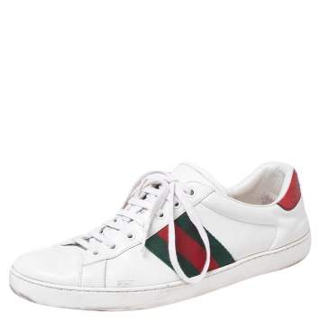 Pre Owned Gucci White Leather Ace Embroidered Tiger Low Top Sneakers Size 44