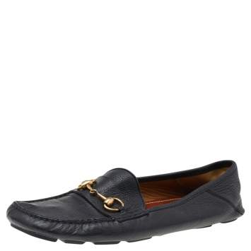 Pre Owned Gucci Black Leather Horsebit Slip On Loafers Size 43.5
