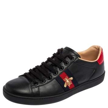 Pre Owned Gucci Black Leather Ace Low Top Sneakers Size 40