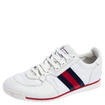 Pre Owned Gucci White Microguccissima Leather Web Low Top Sneakers Size 41