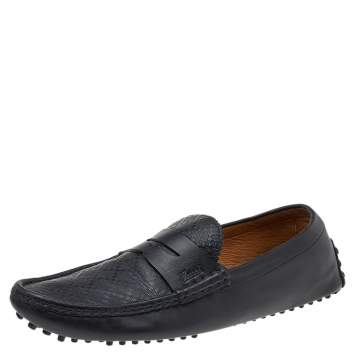 Pre Owned Gucci Black Leather Slip On Loafers Size 44