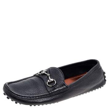 Gucci Black Leather Horsebit Slip On Loafers Size 41