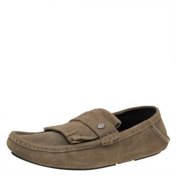 Pre Owned Gucci Grey Suede Fringe Slip On Loafers Size 43.1
