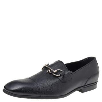 Pre Owned Gucci Black Leather Horsebit Loafers Size 42
