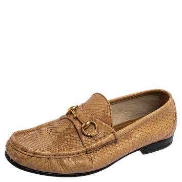 Pre Owned Gucci Tan Python Leather Horsebit Loafers Size 42.5