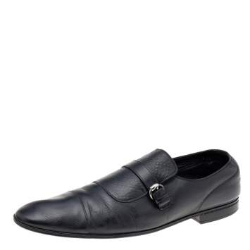 Pre Owned Gucci Black Leather Buckle Loafers Size 45 