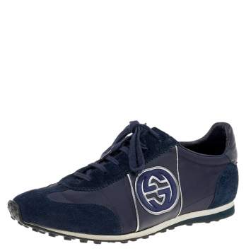 Pre Owned Gucci Navy Blue Suede and Nylon Low Top Sneakers Size 42.5