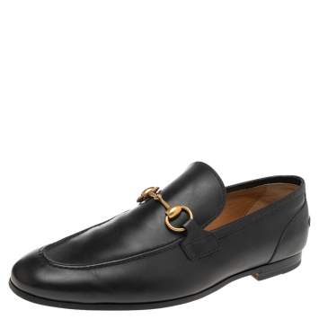 Pre Owned Gucci Black Leather Horsebit Slip On Loafers Size 41