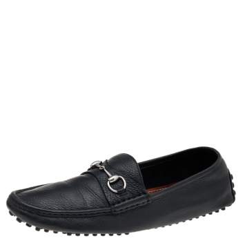 Pre Owned Gucci Black Leather Horsebit Slip On Loafers Size 46