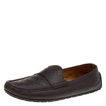 Pre Owned Gucci Brown Guccissima Leather Slip On Loafers Size 46.5