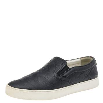 Pre Owned Gucci Black Guccissima Leather Slip On Sneakers Size 44