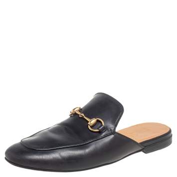 Pre Owned Gucci Black Leather Princetown Horsebit Mules Size 40.5