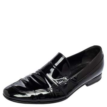 Pre Owned Gucci Black Patent Leather Slip-on Loafers Size 43