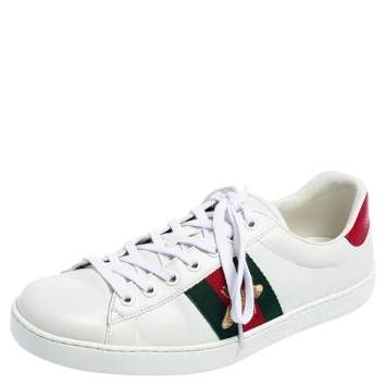 Pre Owned Gucci White Leather Web Ace Sneakers Size 41.5