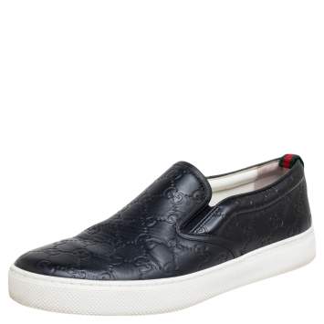 Pre Owned Gucci Black Guccissima Leather Slip On Sneakers Size 42.5