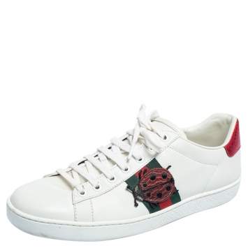 Pre Owned Gucci White Leather Web Embroidered Ace Sneakers Size 40