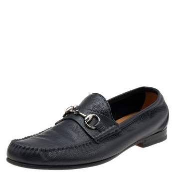Pre Owned Gucci Black Leather Horsebit Slip On Loafers Size 42.5