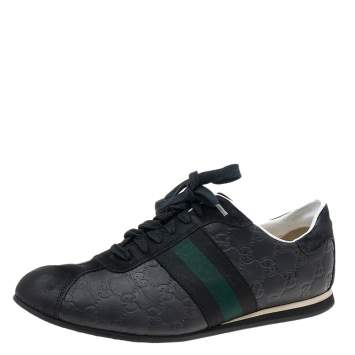 Pre Owned Gucci Black Guccissima Leather And Suede Web Detail Low Top Sneakers Size 42