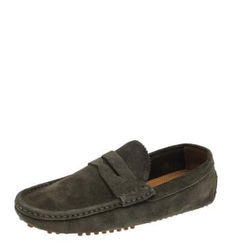 Pre Owned Gucci Green Suede Slip on Loafers Size 41