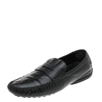 Pre Owned Gucci Black Guccissima Leather Penny Slip On Loafers Size 42