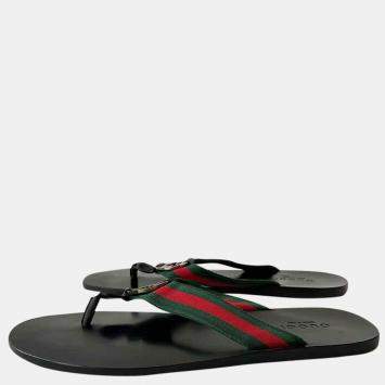 Pre Owned Gucci Web-Print Flip-Flops Size EU 44.5