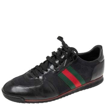 Pre Owned Gucci Black GG Canvas And Leather Web Low Top Sneakers Size 42.5