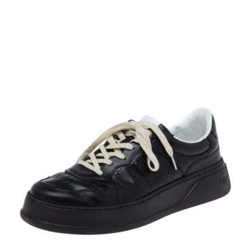 Pre Owned Gucci Black GG Embossed Leather Lace Up Sneakers Size 44