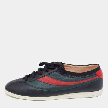 Pre Owned Gucci Black Leather Falacer Web Low-Top Sneakers Size 41.5