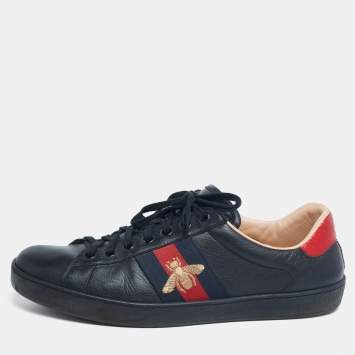 Pre Owned Gucci Black Leather And Python Embossed  Ace Sneakers Size 43.5