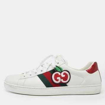 Pre Owned Gucci White Leather Web Ace  Low Top  Sneakers Size 42