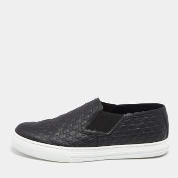 Pre Owned Gucci Black Microguccissima Leather Dublin Slip-On Sneakers Size 39