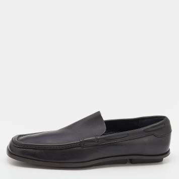 Pre Owned Gucci Dark Brown Leather Slip On Loafers Size 43.5