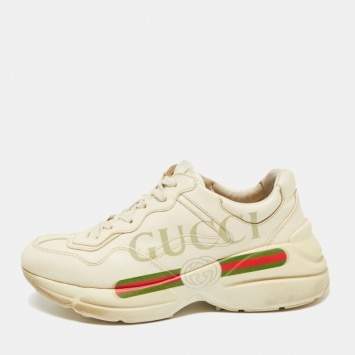 Pre Owned Gucci Off White Leather Rhyton Sneakers Size 40