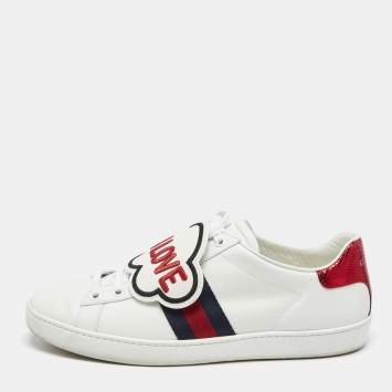Pre Owned Gucci White Leather Blind For Love Patch Ace Low Top Sneakers Size 39