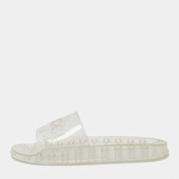 Pre Owned Gucci Transparent Rubber Logo Slide Flat Sandals Size 46