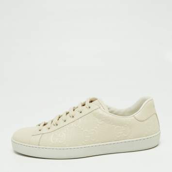 Pre Owned Gucci Cream GG Embossed Perforated Leather Ace Low-Top Sneakers Size 43.5