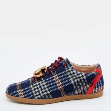 Pre Owned Gucci Blue Wool Metropolitan Tartan Sneakers Size 42.5